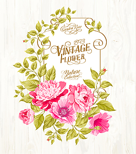 粉色花卉木紋背景矢量素材下