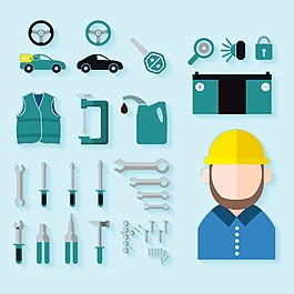 汽車修理工人工具矢量素材