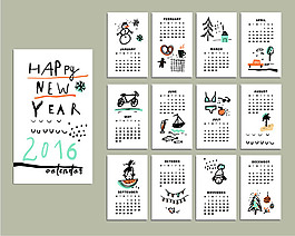 2016年彩繪年歷卡片矢量素材下載
