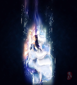 熒光特效古代少女psd背景