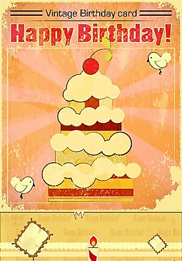 復(fù)古風(fēng)格生日賀卡矢量素材
