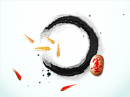 中國風素材 水墨 金魚 墨跡圖片