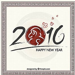 2016手繪猴年新年卡片素材圖片