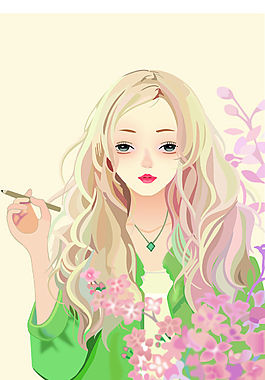 春天 女生 春意盎然 插画 美图