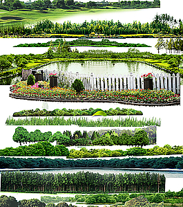 公園景觀湖濱水景綠植草坪花卉圖片