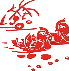 鴛鴦剪紙矢量圖