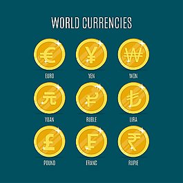 金色世界貨幣圖標矢量素材