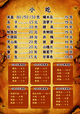 酒吧復古菜單