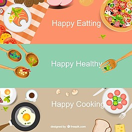 3款健康饮食banner矢量图