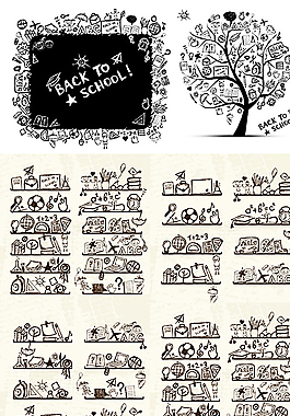 手繪卡通學習元素矢量素材圖片