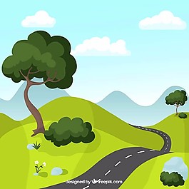 簡約風景山中公路插畫圖片設計ai素材