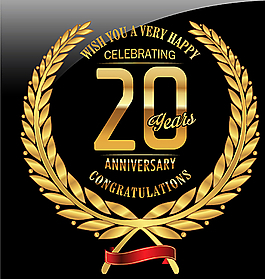 金色20周年纪念标签矢量图图片