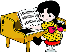 卡通女孩弹琴图片