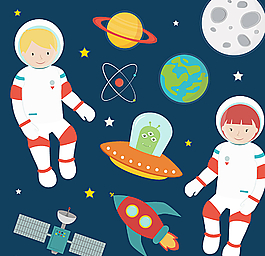 童趣太空探險插畫矢量素材圖片