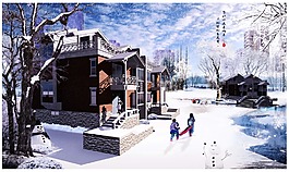 園林景觀雪景PSD效果圖