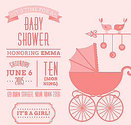復(fù)古粉色迎嬰派對海報矢量圖圖片