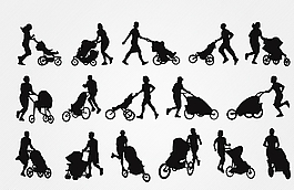 推嬰兒車人物剪影矢量素材圖片