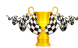 方程式賽車獎杯與旗子設計矢量圖片