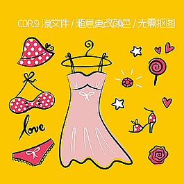 卡通女裝泳裝矢量圖圖片