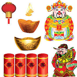 金元寶 鞭炮 財(cái)神 金幣圖片