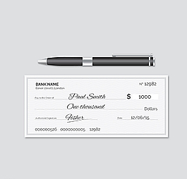 銀行支票和簽字筆圖片