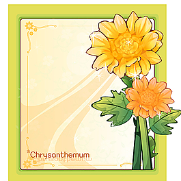 綠色邊框和橙色菊花插畫圖片