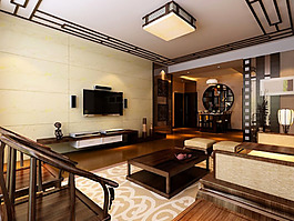 中式現代客廳模型