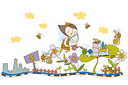 卡通儿童贴画创意骑车插画图片设计eps素材下载(八),