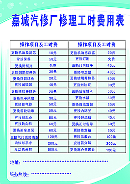 費用表圖片