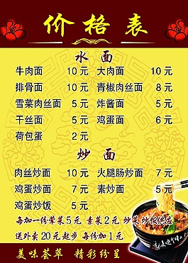 价格表