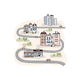 彎曲公路和城市建筑