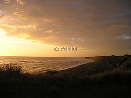 新西兰,日落,海