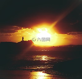 日落,太陽,海灘