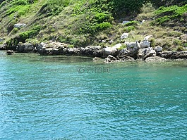 希臘海岸,海,巖