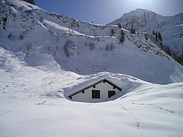 雪,山,棚屋