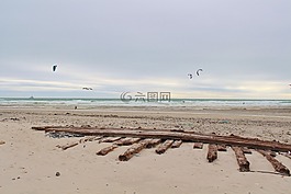 海灘,殘骸,海岸