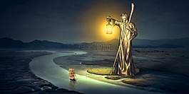 幻想,河,雕像