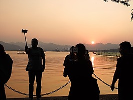 湖,日落,夕陽
