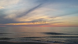 日落,海,水