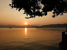 夕陽,落日,山水