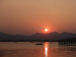 夕陽,落日,山水