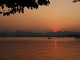 夕陽,落日,山水