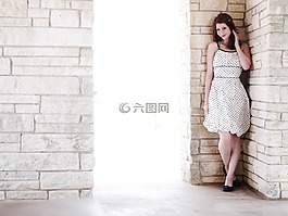 白,女孩,砖