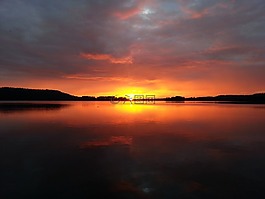 太陽,日落,湖