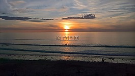 日落,海灘,金