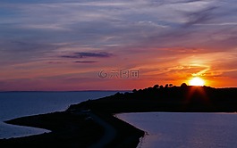 日落,丹麥,海