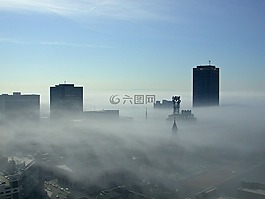 霧,薄霧,城市