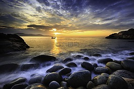 黎明,日落,海灘