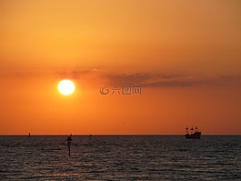 日落,海洋,海