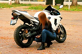 女孩,摩托車,皮夾克